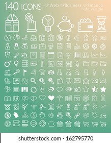 Vector white web, finance and business icons set on colorful background