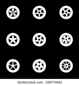 Vector white wheel icon set.