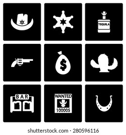 Vector white wild west icon set