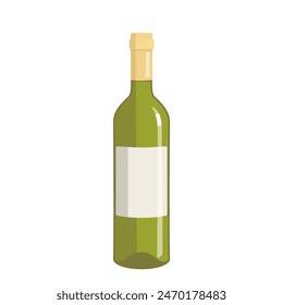 Vector white wine bottle icon, illustration of green glass alcohol bottle isolated on white background, cartoon flat print with wine