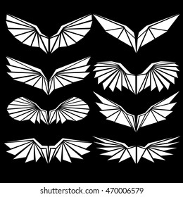 Vector white wings logo on black background illustration.