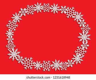 Vector white winter frame or wreath with snowflake. Perfect for New Year and Merry Christmas cards, prints, flayers, banners, invitations .Templates for laser, plotter cutting or wood carving.