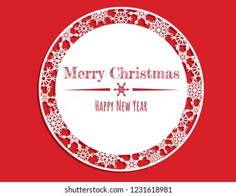 Vector white winter frame or wreath with snowflake. Perfect for New Year and Merry Christmas cards, prints, flayers, banners, invitations .Templates for laser, plotter cutting or wood carving.