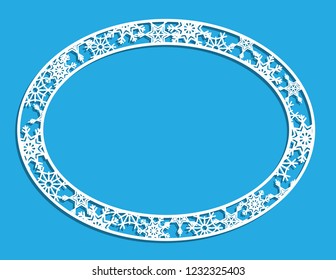 Vector white winter frame or wreath with snowflake. Perfect for New Year and Merry Christmas cards, prints, flayers, banners, invitations .Templates for laser, plotter cutting or wood carving.