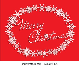 Vector white winter frame or wreath with snowflake. Perfect for New Year and Merry Christmas cards, prints, flayers, banners, invitations .Templates for laser, plotter cutting or wood carving.