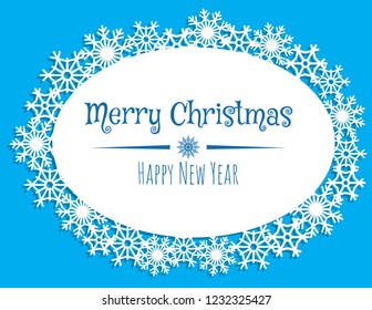 Vector white winter frame or wreath with snowflake. Perfect for New Year and Merry Christmas cards, prints, flayers, banners, invitations .Templates for laser, plotter cutting or wood carving.