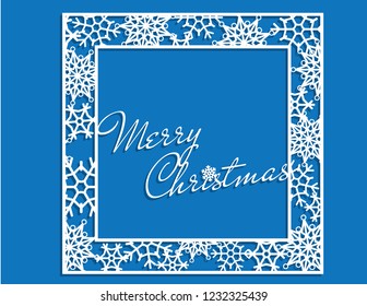 Vector white winter frame or wreath with snowflake. Perfect for New Year and Merry Christmas cards, prints, flayers, banners, invitations .Templates for laser, plotter cutting or wood carving.