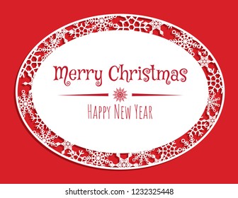 Vector white winter frame or wreath with snowflake. Perfect for New Year and Merry Christmas cards, prints, flayers, banners, invitations .Templates for laser, plotter cutting or wood carving.
