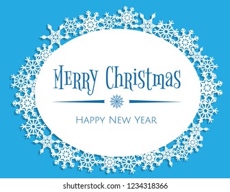 Vector white winter frame or wreath with snowflake. Perfect for New Year and Merry Christmas cards, prints, flayers, banners, invitations .Templates for laser, plotter cutting or wood carving.