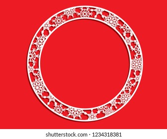 Vector white winter frame or wreath with snowflake. Perfect for New Year and Merry Christmas cards, prints, flayers, banners, invitations .Templates for laser, plotter cutting or wood carving.