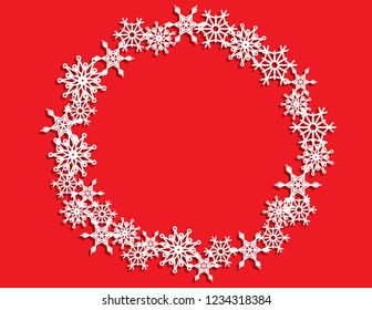 Vector white winter frame or wreath with snowflake. Perfect for New Year and Merry Christmas cards, prints, flayers, banners, invitations .Templates for laser, plotter cutting or wood carving.