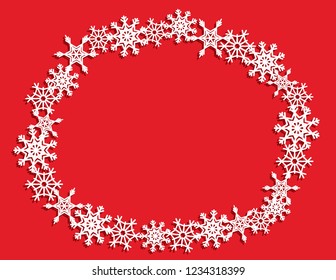 Vector white winter frame or wreath with snowflake. Perfect for New Year and Merry Christmas cards, prints, flayers, banners, invitations .Templates for laser, plotter cutting or wood carving.