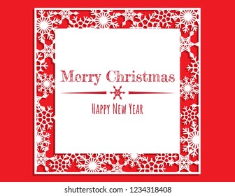 Vector white winter frame or wreath with snowflake. Perfect for New Year and Merry Christmas cards, prints, flayers, banners, invitations .Templates for laser, plotter cutting or wood carving.