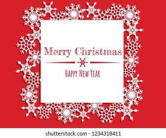 Vector white winter frame or wreath with snowflake. Perfect for New Year and Merry Christmas cards, prints, flayers, banners, invitations .Templates for laser, plotter cutting or wood carving.