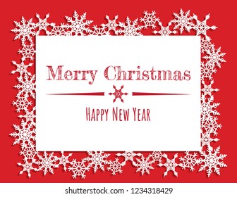Vector white winter frame or wreath with snowflake. Perfect for New Year and Merry Christmas cards, prints, flayers, banners, invitations .Templates for laser, plotter cutting or wood carving.