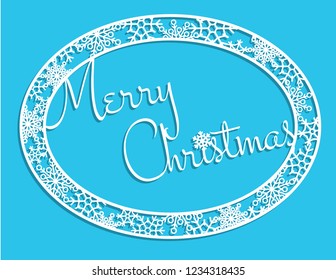 Vector white winter frame or wreath with snowflake. Perfect for New Year and Merry Christmas cards, prints, flayers, banners, invitations .Templates for laser, plotter cutting or wood carving.
