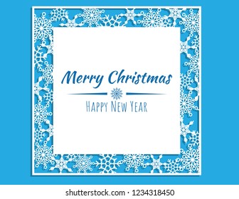 Vector white winter frame or wreath with snowflake. Perfect for New Year and Merry Christmas cards, prints, flayers, banners, invitations .Templates for laser, plotter cutting or wood carving.