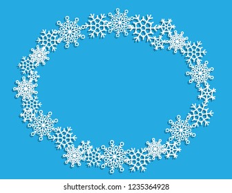 Vector white winter frame or wreath with snowflake. Perfect for New Year and Merry Christmas cards, prints, flayers, banners, invitations .Templates for laser, plotter cutting or wood carving.