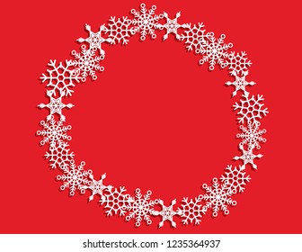 Vector white winter frame or wreath with snowflake. Perfect for New Year and Merry Christmas cards, prints, flayers, banners, invitations .Templates for laser, plotter cutting or wood carving.