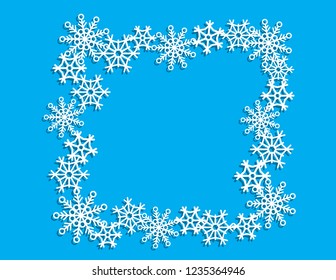 Vector white winter frame or wreath with snowflake. Perfect for New Year and Merry Christmas cards, prints, flayers, banners, invitations .Templates for laser, plotter cutting or wood carving.