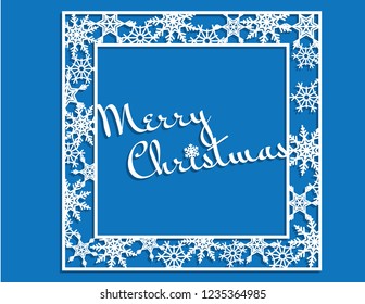 Vector white winter frame or wreath with snowflake. Perfect for New Year and Merry Christmas cards, prints, flayers, banners, invitations .Templates for laser, plotter cutting or wood carving.