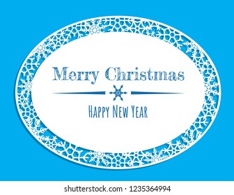 Vector white winter frame or wreath with snowflake. Perfect for New Year and Merry Christmas cards, prints, flayers, banners, invitations .Templates for laser, plotter cutting or wood carving.