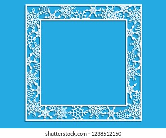 Vector white winter frame or wreath with snowflake. Perfect for New Year and Merry Christmas cards, prints, flayers, banners, invitations .Templates for laser, plotter cutting or wood carving.