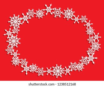 Vector white winter frame or wreath with snowflake. Perfect for New Year and Merry Christmas cards, prints, flayers, banners, invitations .Templates for laser, plotter cutting or wood carving.