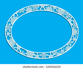 Vector white winter frame or wreath with snowflake. Perfect for New Year and Merry Christmas cards, prints, flayers, banners, invitations .Templates for laser, plotter cutting or wood carving.