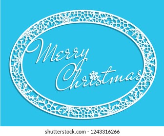 Vector white winter frame or wreath with snowflake. Perfect for New Year and Merry Christmas cards, prints, flayers, banners, invitations .Templates for laser, plotter cutting or wood carving.