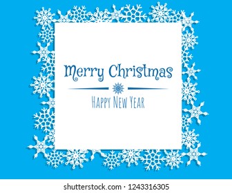 Vector white winter frame or wreath with snowflake. Perfect for New Year and Merry Christmas cards, prints, flayers, banners, invitations .Templates for laser, plotter cutting or wood carving.