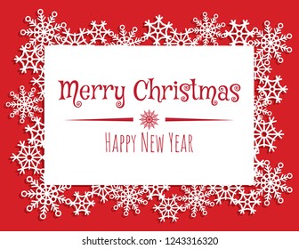 Vector white winter frame or wreath with snowflake. Perfect for New Year and Merry Christmas cards, prints, flayers, banners, invitations .Templates for laser, plotter cutting or wood carving.