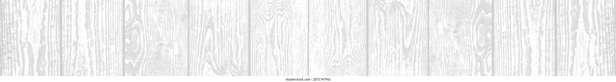 Vector white wood panoramic panel texture for backgrounds or design. Rustic grayscale wooden  wallpaper. White washed wood. Table top view. Wave line pattern. EPS10