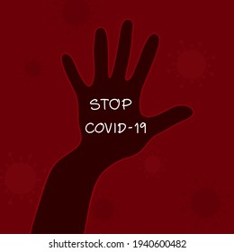 Vektor - Weißes Wort "Stopp Covid-19" (Coronavirus) auf der roten Umrisslinie und Zellvirus. Hinweis, Information, Poster. Konzept der Gesundheitsversorgung.