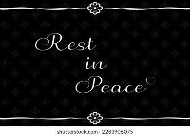 Vector - White word Rest in Peace with ribbon and bow on black background. End of life, Death, Obituary, Respect concept.