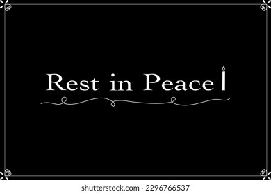 Vector - White word Rest in Peace and candle on black background. End of life. RIP.