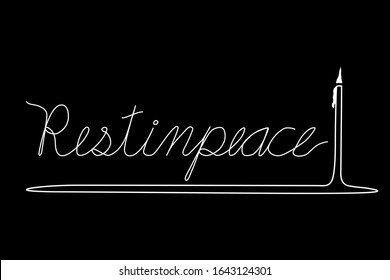Vector - White wording. Rest in Peace (RIP) with candle on black background. Simple style. End of life. Sadness. Can be use for banner, card, brochure, web.