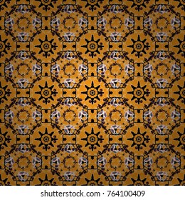 Vector white, yellow and black ethnic floral seamless pattern. Abstract Mandalas ornamental pattern.