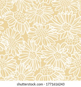 Vector white yellow camomiles seamless pattern print