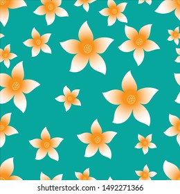 Vector white yellow flowers seamless pattern on green background. Fabric, package design idea.
