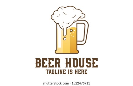 Vector white and yellow vintage beer house logo isolated on white background
