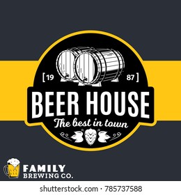 Vector white and yellow vintage beer house logo