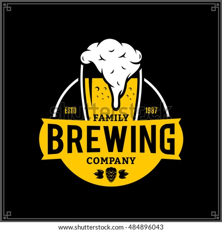 Vector white and yellow vintage brewing company logo isolated on black background