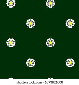 Vector white York Rose seamless pattern . Repeat background texture of white Tudor rose illustration. The traditional floral heraldic emblem of the house of York.