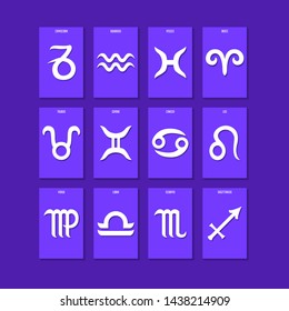 vector white zodiac background on violet collection for brochure banner and publication