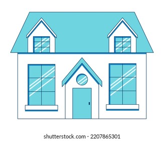 Casa vectorial de color blanco y azul en estilo de arte lineal