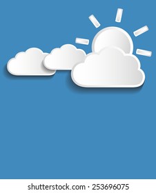 Vector whiter clouds with sun isolated on blue background. Eps10