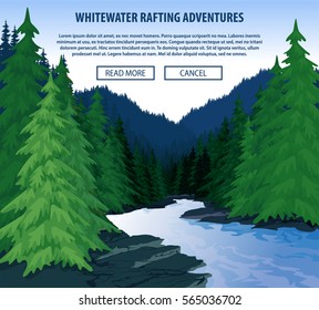 Vector whitewater rafting background theme. Extreme travel rafting outdoor trip concept.