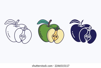 vector of whole and cut Green Apple