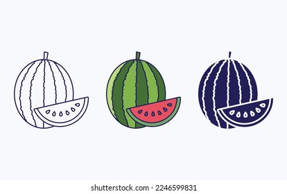 vector de la sandía entera y cortada